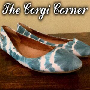 Blue & White Tie-Dye Pointed Toe Ballet Flats with Studs